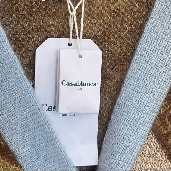 NWT Casablanca Diagonal Logo Cardigan mohair tan knit sweater - Picture 3 of 16